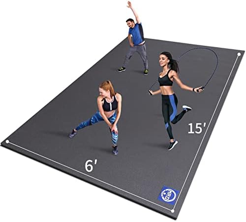 MRO Extra Large Exercise Mat 6' x 15' x 7mm, High-Density Workout Mats for Home Gym Flooring, Non-Slip, Extra Thick Durable Cardio Mat, and Ideal for Plyo, MMA, Jump Rope (Black)