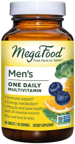 MegaFood Men's One Daily Multivitamin - with Zinc, Selenium, B Vitamins, D, and Real Food - Immune Support - Energy Metabolism - Muscle and Bone Health - Vegetarian - 90 Tabs