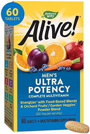 Nature’s Way Alive! Men’s Ultra Potency Complete Multivitamin, High Potency B-Vitamins, Energy Metabolism*, Food-Based Blends, 60 Tablets