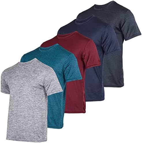 Real Essentials 5 Pack: Men’s Dry-Fit Moisture Wicking Active Athletic Performance Crew T-Shirt