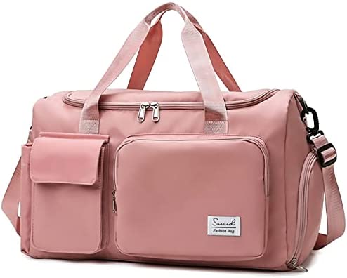 Suruid Travel Duffel Bag with Shoes Compartment Sports Gym Bag with Dry Wet Separated Pocket for Men and Women, Overnight Bag Weekender Bag Training Handbag Yoga Bag - Pink