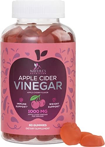 Vegan Apple Cider Vinegar Gummies 1000mg for Detox Cleanse - Natural Digestion & Immune Health Support, Vitamins B12, Folic Acid, ACV Gummy Supplement, Gluten-Free, Non-GMO - 60 Gummies