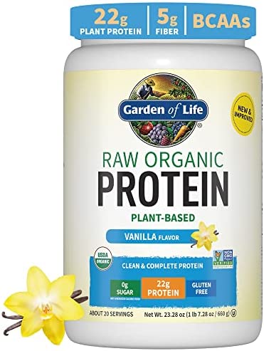 Garden of Life Organic Vegan Vanilla Protein Powder 22g Complete Plant Based Raw Protein & BCAAs Plus Probiotics & Digestive Enzymes for Easy Digestion – Non-GMO, Gluten-Free, Lactose Free 1.5 LB