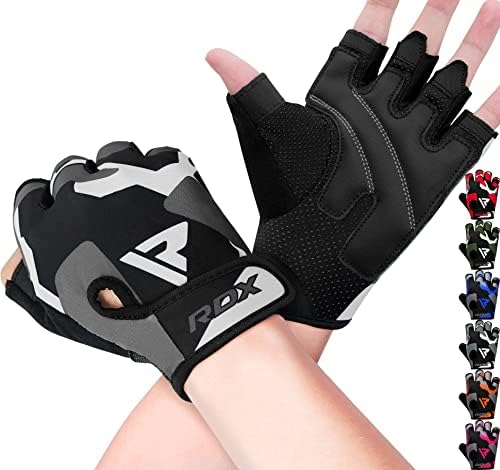 RDX Weight Lifting Gloves Gym Fitness Workout, Anti Slip Padded Palm Protection Elasticated Strength Training Equipment Men Women Half Finger Exercise Bodybuilding Calisthenics Cycling Rowing Climbing